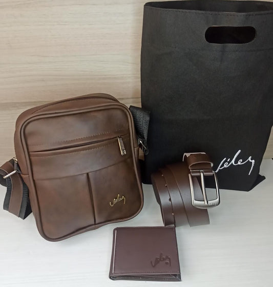 Combo Vélez Carriel hombre Pequeño sintético DACOTA + Correa 3,4 cm + Billetera Cuero 100% (SL).