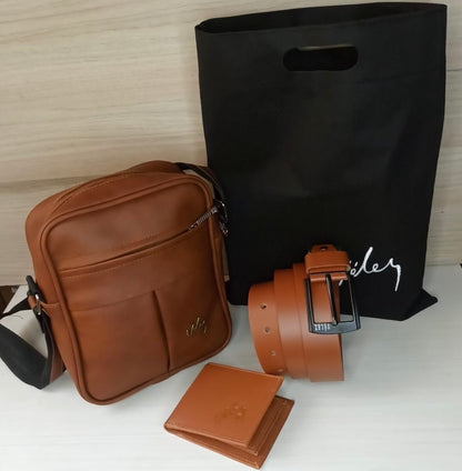 Combo Vélez Carriel hombre Pequeño sintético DACOTA + Correa 3,4 cm + Billetera Cuero 100% (SL).